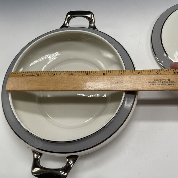 Royal Jackson Casserole Covered Dish Bowl‎ Vogue Ceramic Rose Silver - Picture 9 of 11